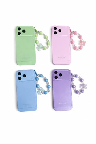 Image of 2 in 1 Faux Phone Case Makeup Palette with Mirror & Applicator | Pastel Portable Eyeshadow Kit | Compact Travel Makeup Box with Beaded Strap (Green)