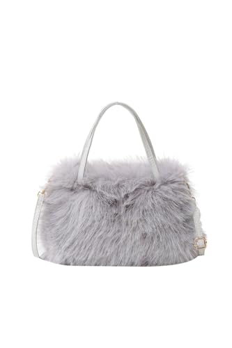 Ulisty Women Small Faux Fox Fur Tote Bag Mini Furry Top Handle Bag Plush Shoulder Bag Crossbody Bag Handbag