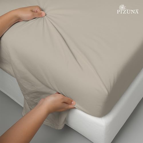 Image of Pizuna 100% Cotton Bedsheet Super King Size Simply Taupe, 400 Thread Count Long Staple Combed Cotton Flat Bedsheets 108x108 Inches with 4 Pillow Covers, Bed Sheet for Super King Size Bed