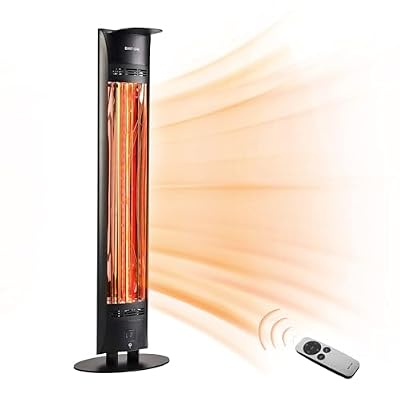 EAST OAK 1500W Electric Patio Heater, Portable Outdoor Indoor Electric Heater with IP65 Tip-over Protection Waterproof, 3 Heat Settings & 24 Hours Timing Tower Infrared Heater for Deck Use