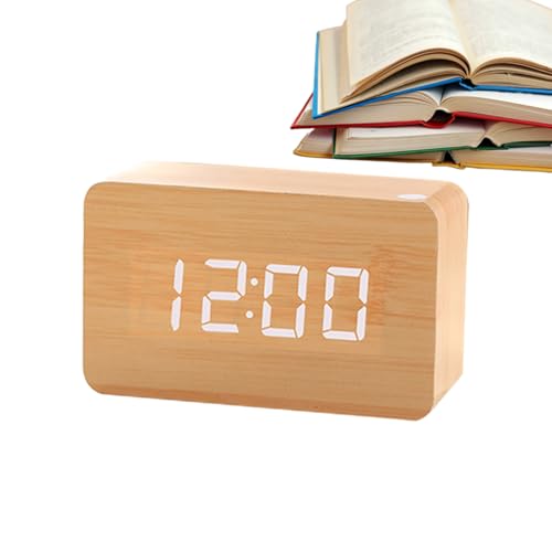 Horloge De Bureau en Bois, Réveil Numérique avec Grand Écran LED, Mode Semaine/Week-End, Une Fonction De Répétition, Réveil De Chevet Enfant, pour Chambre À...