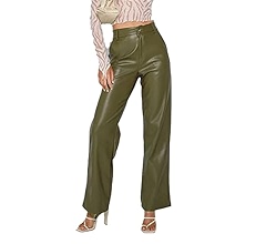 Qatiecay Women Faux Leather Pants High Waist Straight Leg