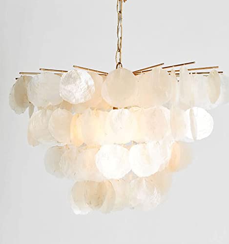 Omoons Chandelier Natural Seashell Crystal Chandelier, Modern Chandelier For Dining Room, Rustic Hanging Ceiling Lighting Fixture For Foyer, Bedroom, Living Room, Entryway, Kitchen Island，Height Adju/ #TOP5