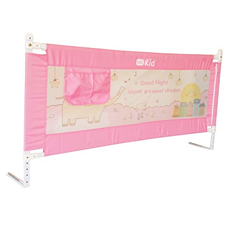 Image of Vic Kid Adjustable Baby Bedrail Guard Bed Fence Size: L 198cm* H 66cm (Pattern : Pink Elephant)