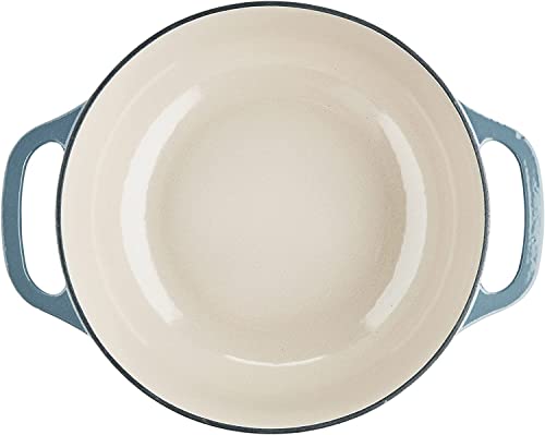 لودج فرن هولندي من الحديد المصبوب المطلي بالمينا سعة 7.5 كوارت مع غطاء - مقابض مزدوجة - امن للاستخدام في الفرن حتى 500 درجة فهرنهايت او على الموقد - يستخدم للتتبيل والطهي والخبز والثلاجة والتقديم -