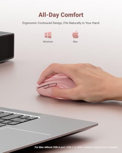 Image of wegear USB Wireless Mouse for Laptop PC Mac, 2.4GHz Cordless Mouse with 6 Buttons, 5-Level Adjustable 4000 DPI, Ergonomic Portable Optical Computer Mice, 24-Month Battery Life-Pink
