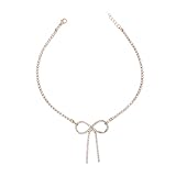 Stringex Gargantilla gruesa de oro con diamantes de imitación para mujer, delicado lazo con colgante de tenis, collar de corbatín de circonita cúbica, accesorios de joyería estética, L, Metal, No es