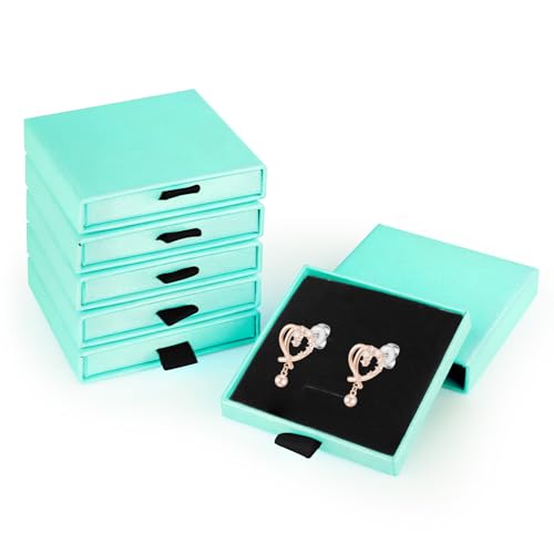LELE LIFE 6 cajas de regalo pequeñas de joyería, organizador cuadrado de cartón con tapas para aretes, collares, anillos, pulseras, almacenamiento y exhibición, color azul