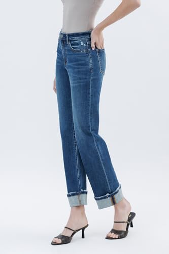 VERVET High Rise Cuff Straight Jeans T66664