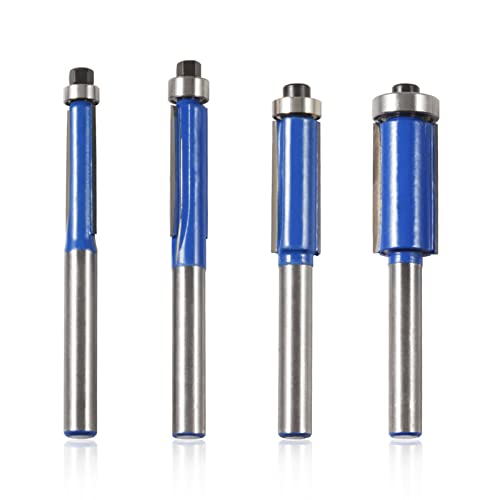LEONTOOL 4 Pcs Flush Trim Router Bit Set 1/4 Inch Shank Top Bearing Flush Trim Router Bit Milling Cutting Woodworking Tool for triming Shelf Edging, Veneer or laminates
