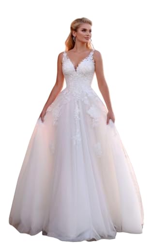 Robe de mariée en dentelle et tulle pour femme, longue et élégante, style bohème, en ligne A, pour mariage civil, 46