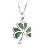 Collar con colgante de trébol irlandés, trébol de tres hojas de la suerte, plata de ley 925 con incrustaciones de mármol Connemara, joyería celta tradicional para mujer, hecha a mano por joyeros
