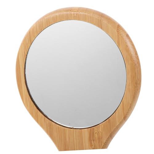 Espejo de maquillaje portátil de madera pequeño redondo miniatura 4