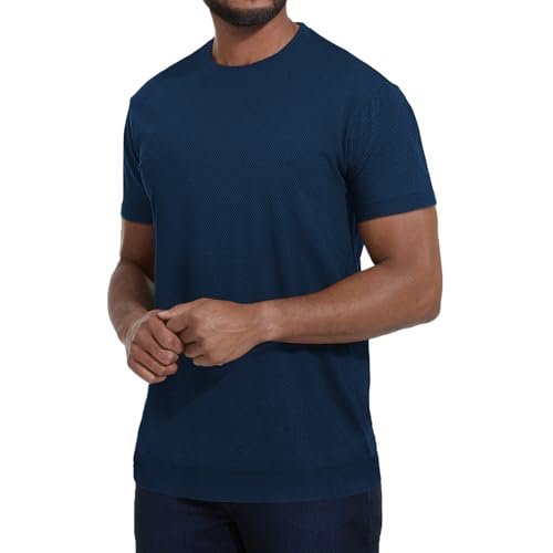 Men's Lightweight Short Sleeve Pullover - Casual Knit Thin Crew Neck Sweater, Perfect Basic Top for Fall2