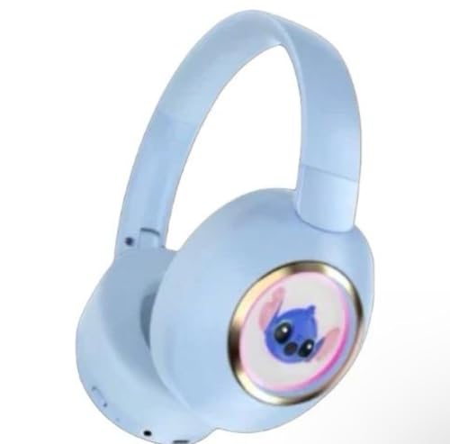 S&M Fashion Adorable Stitch-Inspired LED Light-Up Ears Bluetooth Headphones: Foldable Wireless Design for Fun Listening for Birthdays Christmas & Holidays! (BLUE)
