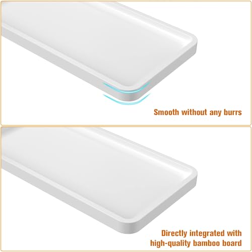 Image of Weenson Bathroom Vanity Trays for Countertop Toiletries Decor Candle Perfume Makeup, Kitchen Tray for Soap Dispenser Spice Salt Oil, White Tray for Toilet Tank Coffee Nightstand Set of 2