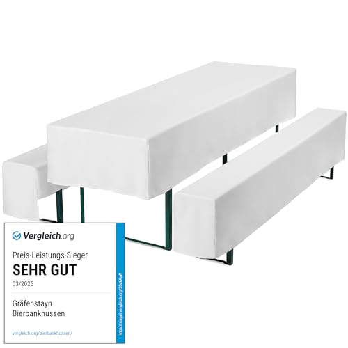 Gräfenstayn® Valentin - Biertischhussen-Set 3 TLG für Bierzeltgarnitur - 50cm oder 70cm Tischbreite - mit Öko-Tex Siegel Standard 100 : 'Geprüftes Vertrauen 30571 (Weiß, 70x220cm)