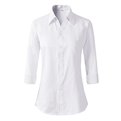 Beninos Long Sleeve V Neck Office Formal Casual Button Down Shirt Blouse for Women