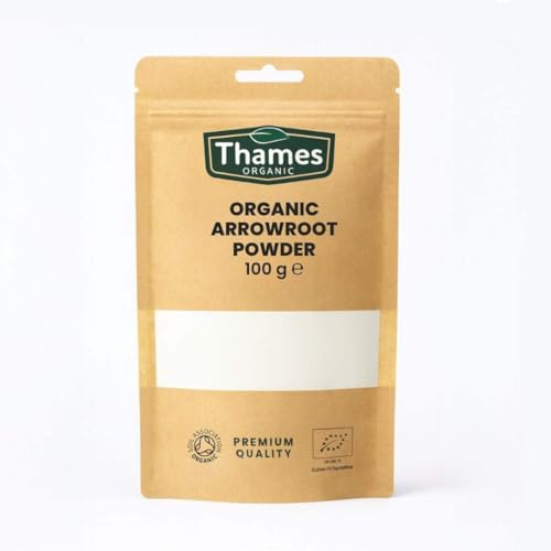 Organic Arrowroot Powder 100g - Arrowroot Flour Starch Non-GMO Thickening Agent - No Additives or Preservatives - Vegan Certified Organic - Perfect for Baking and Cooking - Thames Organic
