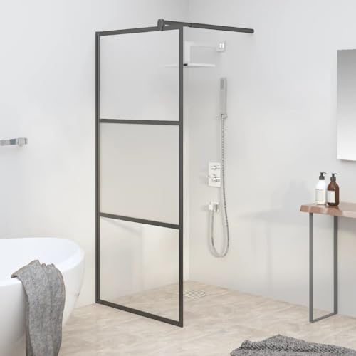 Ordellia Mampara de ducha para Walk In Ducha 80 x 195 cm ESG semimate negro, cristal de seguridad de 5 mm con marco de aluminio, perfil ajustable y barra de apoyo, protección contra salpicaduras