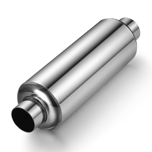 Wabuiltown 2 Inlet Exhaust Resonator 2 Outlet 14 Overall Length Stainless Steel Performance Muffler Straight Through Design Weld-On Universal for Car Truck Polished