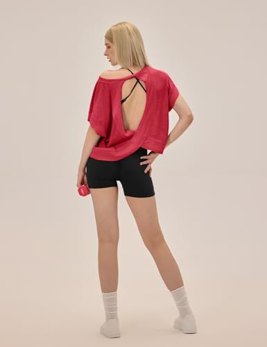 Image of UNIANKIYA Open Back Workout Tops for Women Loose Fit Athletic Crop Tee Short Sleeve Gym Running Yoga Shirt