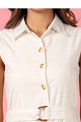 Image of in. fuse by Shoppers Stop Solid Collared Neck Cotton Blend Womens Regular Fit A-Line Dress