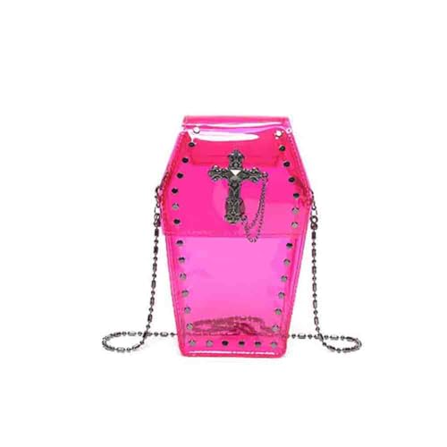 Image of Gothic Rivet Coffin Shape Crossbody Bag, Women's Studded Cross Transparent Shoulder Bag, Novelty Vintage Punk Phone Purse
