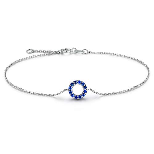 Carleen 14K Solid White/Rose Gold Open Circle Forever Love Friendship Genuine Blue Sapphire/Red Ruby Delicate Bracelet Dainty Jewelry Gift for Her Women Wife, 7" + 1.2" Extender