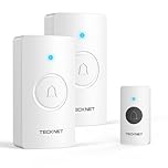 TECKNET Wireless Doorbell, Door Bells Wireless IP65 Waterproof Battery Operated Cordless Door Chime Kit up to 1300ft Long Range with 60 Melodies & 5-Level Volume, LED Flash, 4.5 Year Battery Life