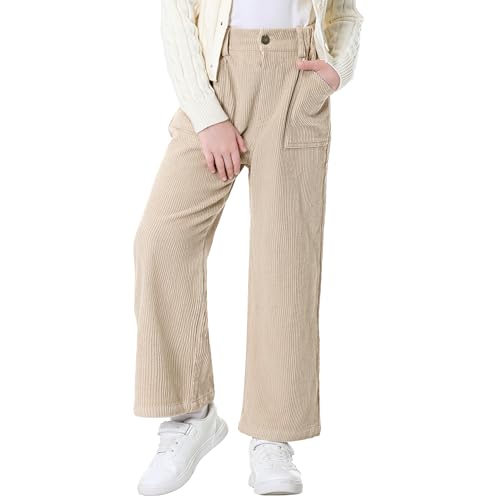 Image of Rolanko Girls Wide Leg Corduroy Pants High Waist Trousers Vintage Kids Pants Streetwear Casual 4-12 Years