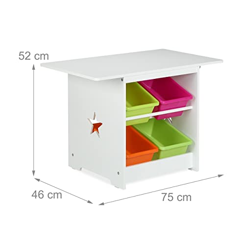 Relaxdays Mesa y 2 Sillas Infantiles con Cajas de Almacenamiento, Unisex, Mobiliario de Niños para Dormitorio, Blanco - imagen 4