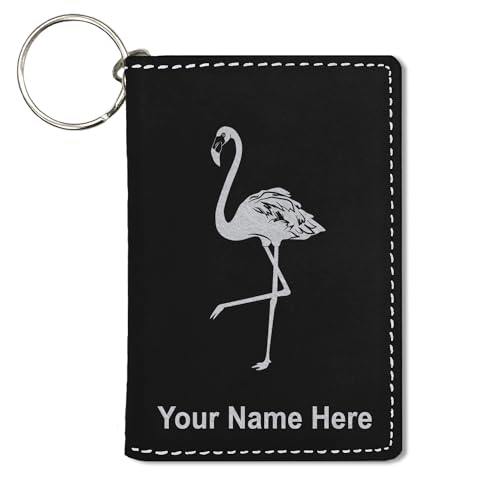 LaserGram ID Holder Wallet, Flamingo, Personalized Engraving Included (Black with Silver)