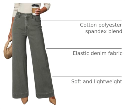 Image of Dokotoo Women's Casual High Waisted Jeans Stretch Wide Leg Loose Denim Pant