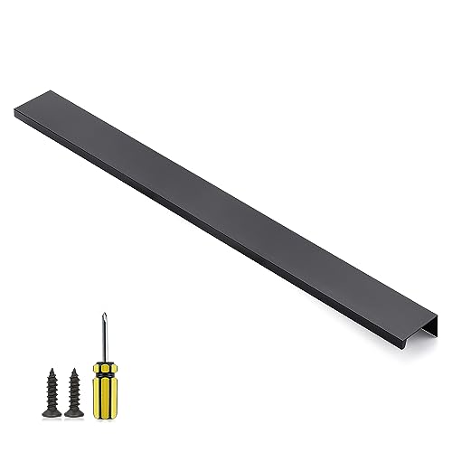 Image of Ravinte 1 Pack Finger Pulls for Cabinets 400mm /15.75 inch Length Black Pulls | 320mm /12.5 inch Hole Center Concealed Handles, Tab Handle Profile, Minimal Look, For Kitchen Drawers Tab Handle