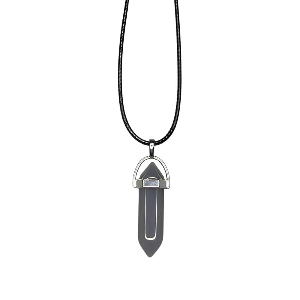 VIE Double Point Pencil Pendant, Black String, Grey Agate
