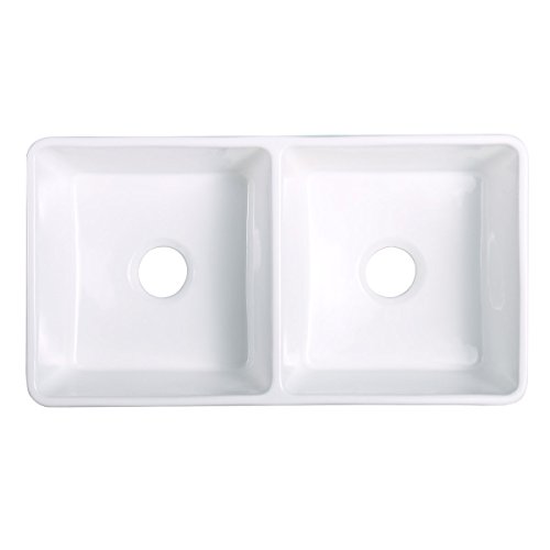 Renovators Supply Crater Double Bowl Farmhouse Kitchen Sink 33 Inches Apron Front Undermount Reversible Kitchen Sink White Rectangular Vitreous China Porcelain Deep Double Basin Sink Including Drains #TOP5