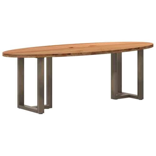 QUAHEAS Esstisch Hellbraun 240x100x74 cm Massivholz Eiche Oval, Robustes Esszimmer Set für Familien, Modernes Design mit Stahlbeinen QUAHEAS Esstisch Hellbraun 240x100x74 cm Massivholz Eiche Oval, Robustes Esszimmer Set für Familien, Modernes Design mit Stahlbeinen