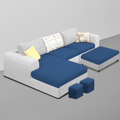 Image of Koza LHS 4 Seater L Shape Sofa Set with Center Table for Living Room (Blue Grey Fabric) Premium Fabric Sofa