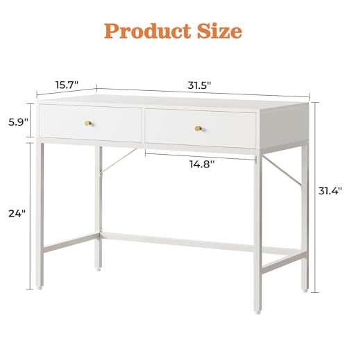 Image of SUPERJARE White Vanity Desk with Drawers, 31.5 inch Computer Desk
