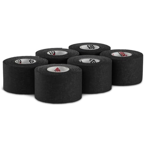 RockTape Athletic Tape for Joint Support – Tearable Sports Tape for Wrists, Ankles, Fingers – Hypoallergenic, Sweat-Resistant, Easy to Apply, 1.5" x 10 Yards, Black, 6 Pack