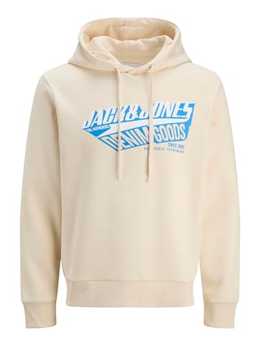 JACK & JONES Men's Hoodies Pullover Sweat Cool Logo Design Long Sleeve Sweatshirt for Men, Antique White Colour, UK Size - S