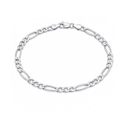 Image of TRUESILVER ACPL Solid 925 Sterling Silver Figaro Link Chain Bracelet | Italian Diamond-Cut 4MM & 5MM Figaro Chain Bracelet for Women Men (7, 7.5, 8, 8.5, 9 Inches)
