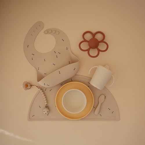 Image of mushie Silicone Baby Bib | Adjustable Fit Waterproof Bibs (Bees)
