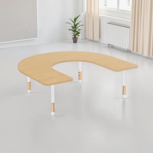 Image of Factory Direct Partners 60 inch x 66 inch Horseshoe Kids Classroom Table with Adjustable Chunky Wood Legs