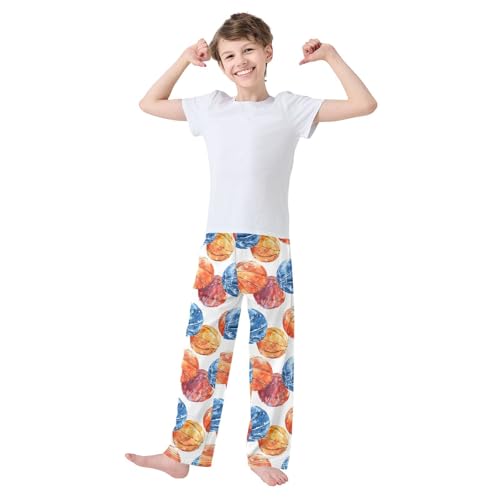 ALAZA Multicolor Basketball Ball White Pajama Pants Long Sleep Pant Pajama Bottoms Elastic Waist with Pockets2