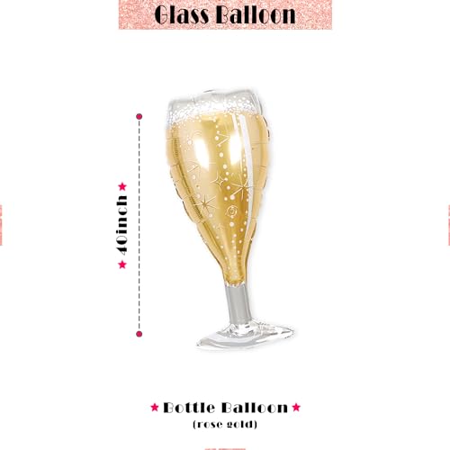Image of PartyForever 2 Gold Glitter Ring Bachelorette Party Balloons with 40inch Bottle Balloon and Glass Balloon Hen Party Decorations Balloons for Bridal Shower