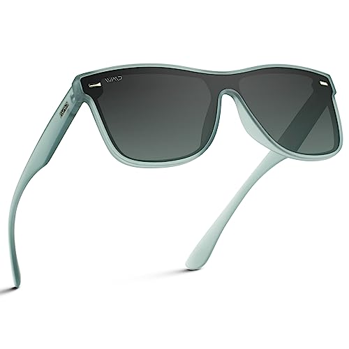 Image of WearMe Pro - Polarized Full Mirror Flat Lens Square Modern Sunglasses (Frosted Sky /Gradient Grey Sky Lens)