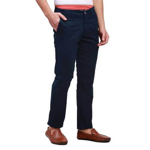 Image of Parx Men's Cotton Blend Solid Pattern Low Rise Tapered Fit Flat Front Casual Trouser