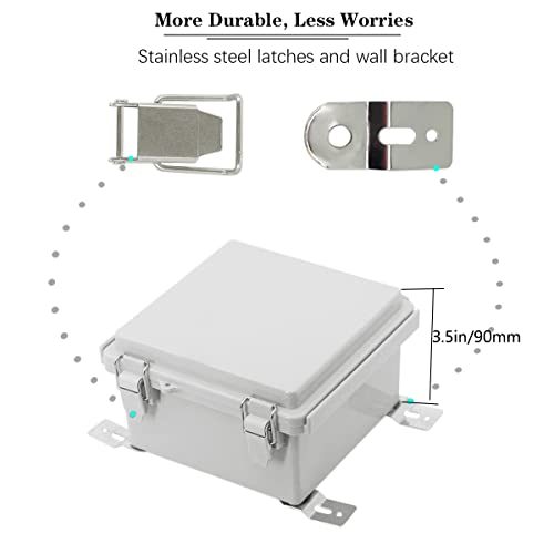 Zulkit Junction Box,Ip67 Waterproof Electrical Box Hinged Cover Stainless Steel Latch Plastic Enclosure For Project With Mounting Plate Wall Bracket And 2 Cable Gland Grey 5.9"X5.9"X3.5"(150X150X90Mm) #TOP2